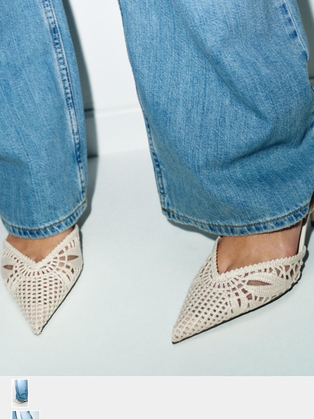 Zara Beige Crochet Pointed Toe Heels